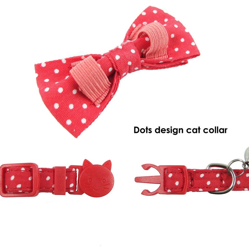 Ximipet Cat Collar Breakaway with Bell and Bow Tie, Plaid Design Adjustable Safety Kitty Kitten Collars(6.8-10.8in) (Red Dots - Image 4